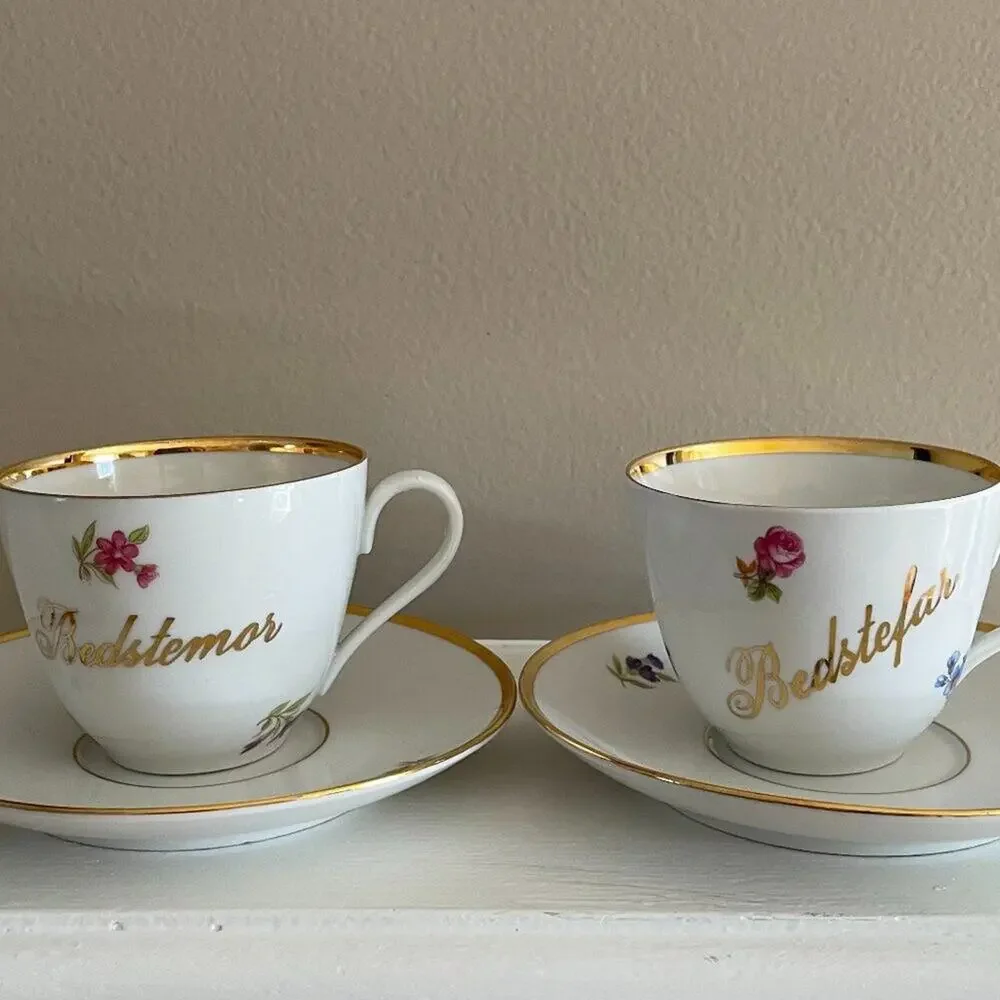 VTG Danmark Lyngby Teacup & Saucer, Bedstefar/Bedstemor, Floral, Gold, Danish